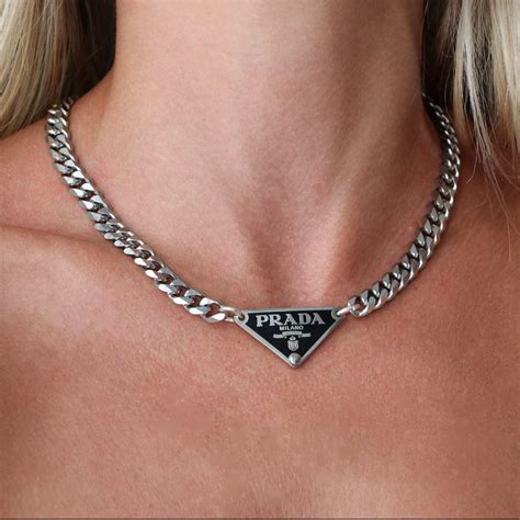 prada triangle necklace|prada silver tag necklace.